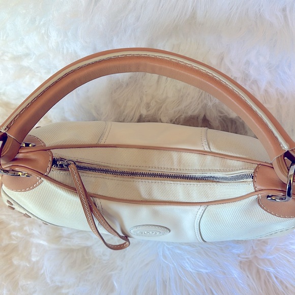 EUC TODS leather suede & canvas hobo shoulder bag - Picture 10 of 15